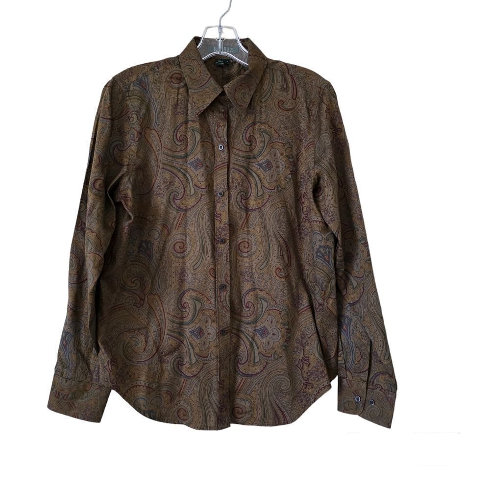 LAUREN‎ RALPH LAUREN Women's Button Down Top Paisley Print Long Sleeve Sz Medium